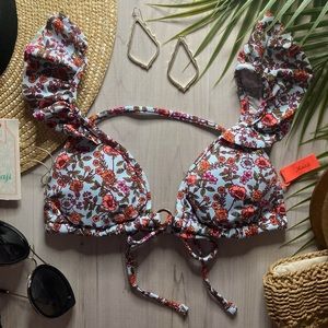 Maaji •• Tropical Floral Ruffle Sliding Tri Bikini Top 👙🏝️☀️